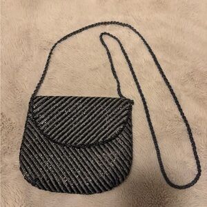 Vintage Loredana Black & Silver Beaded Evening Bag | Hong Kong Made